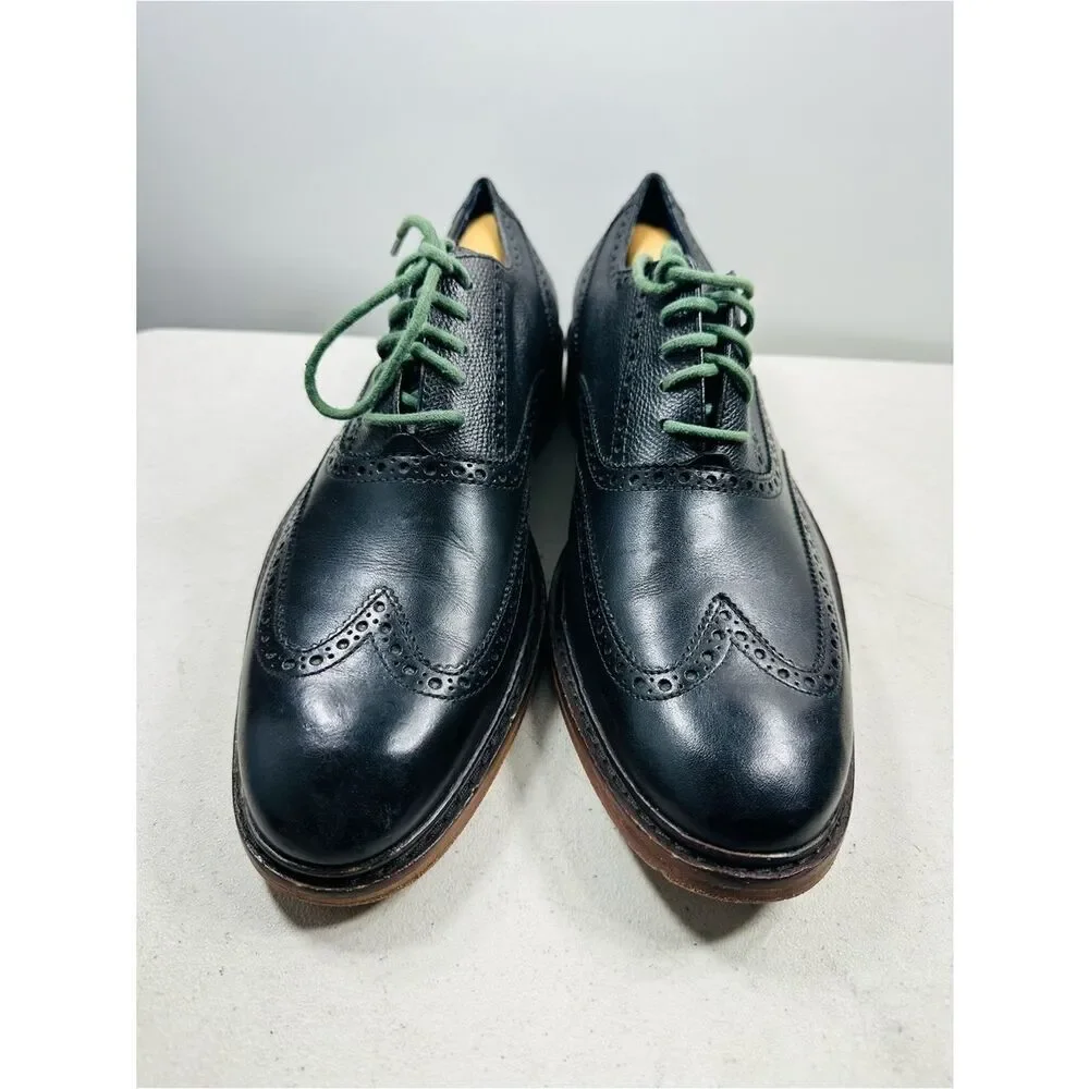 Cole Haan Wingtip Oxfords, #C11756, Black/Green, Leather, Men's US Size 10.5